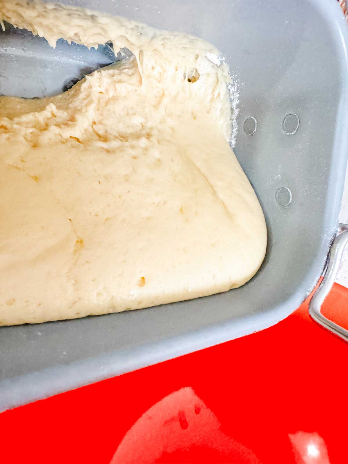 Photo showing wet brioche dough.