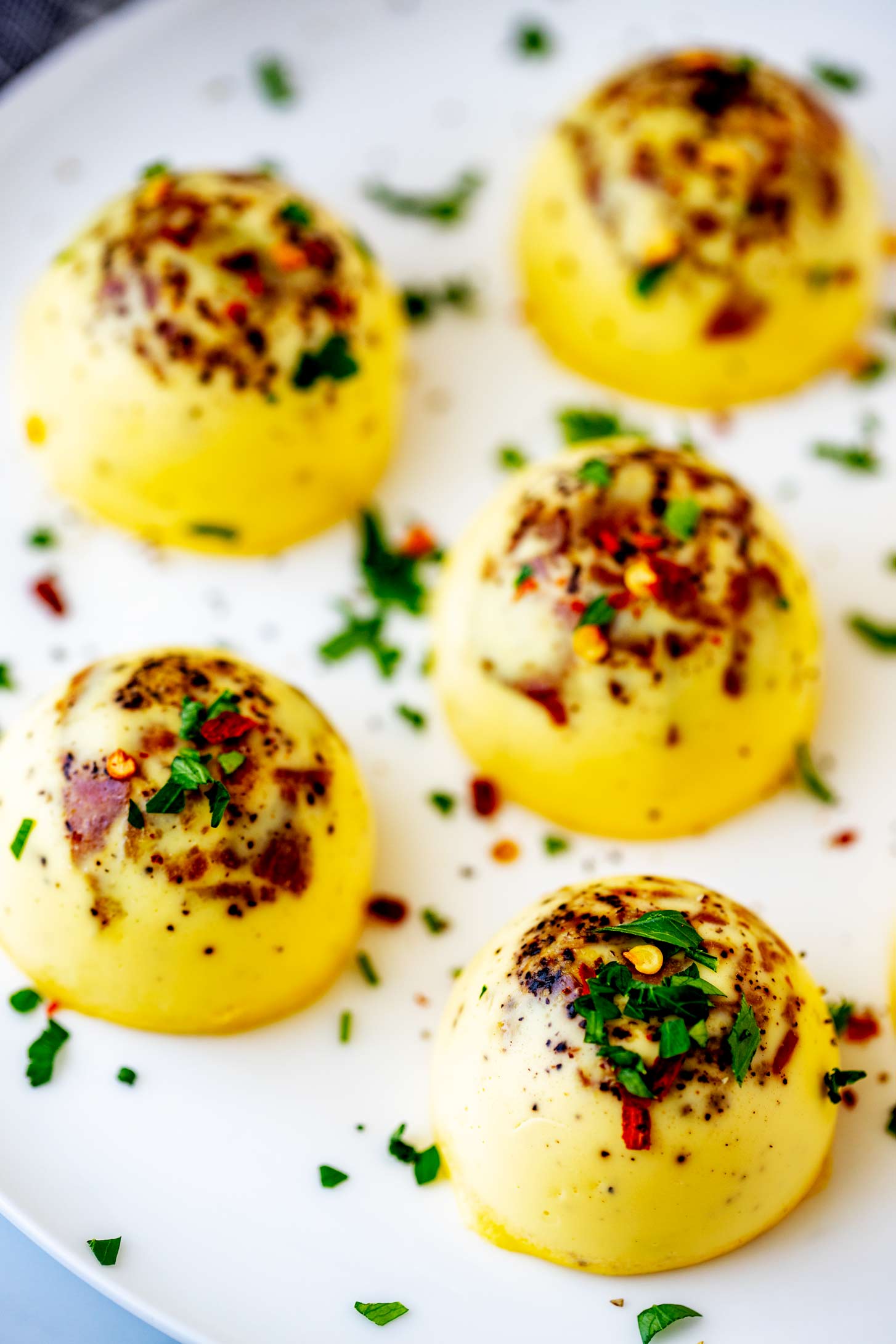 Close up photo of Instant Pot Egg Bites on a white plate.