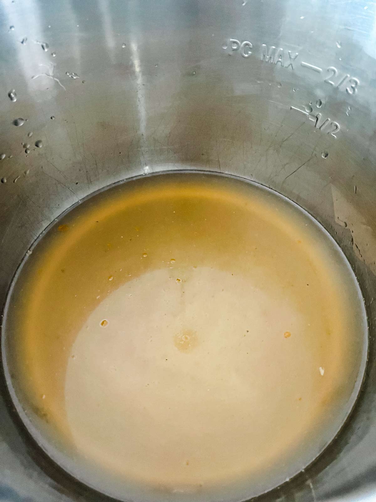 Broth in the bottom of an Instant Pot.