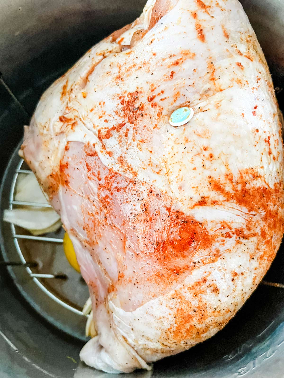 A seasoned turkey breast in an Instant Pot.