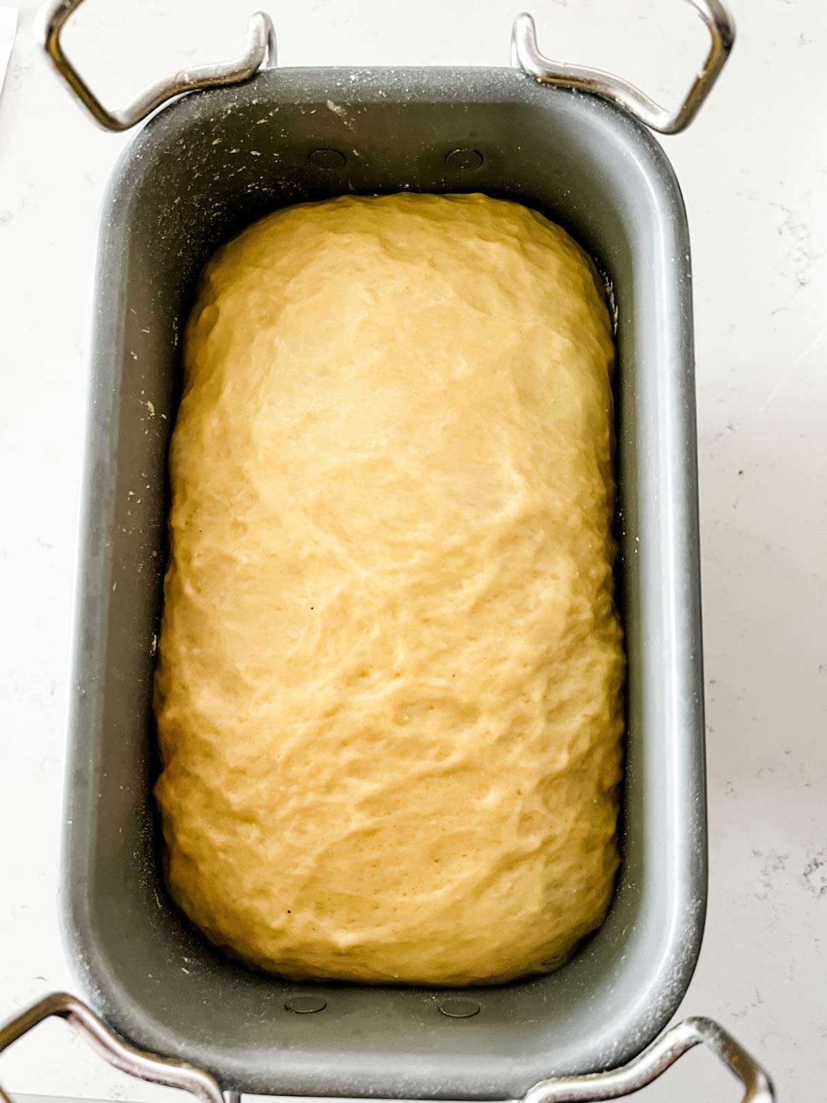 White bread that has risen in a bread machine.