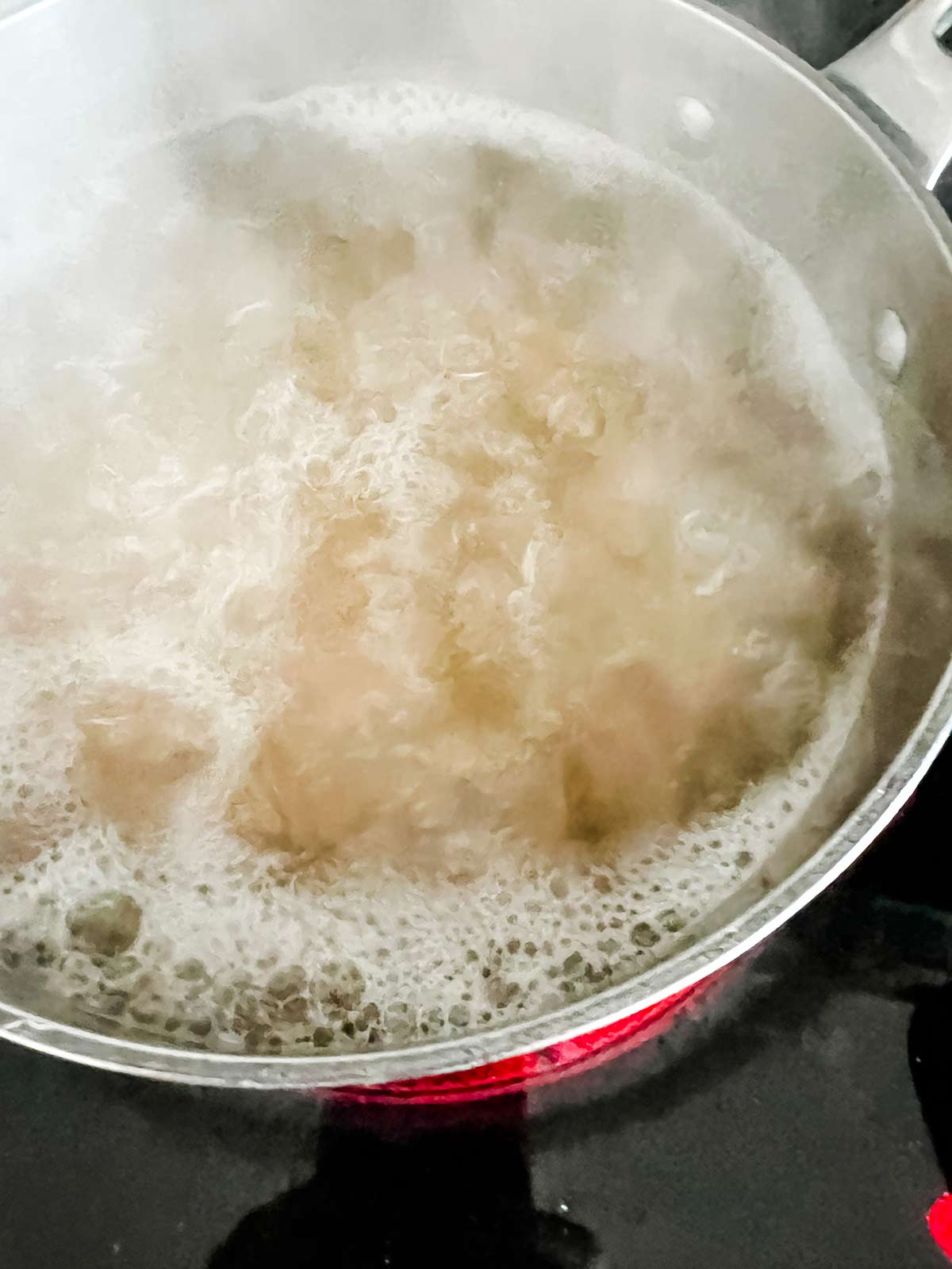 Pasta in boiling water.