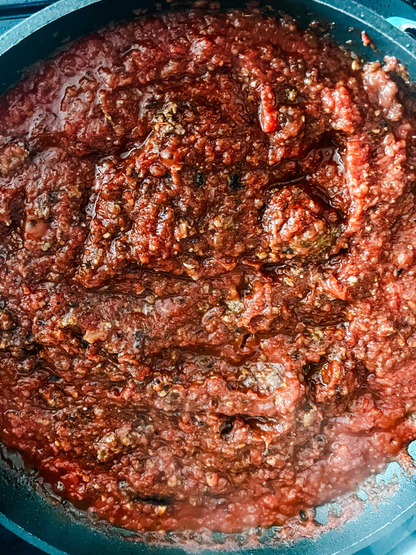 Meatsauce in a large skillet.