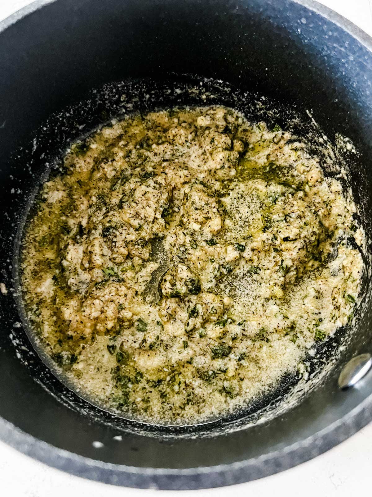 Ranch garlic butter in a saucepan.
