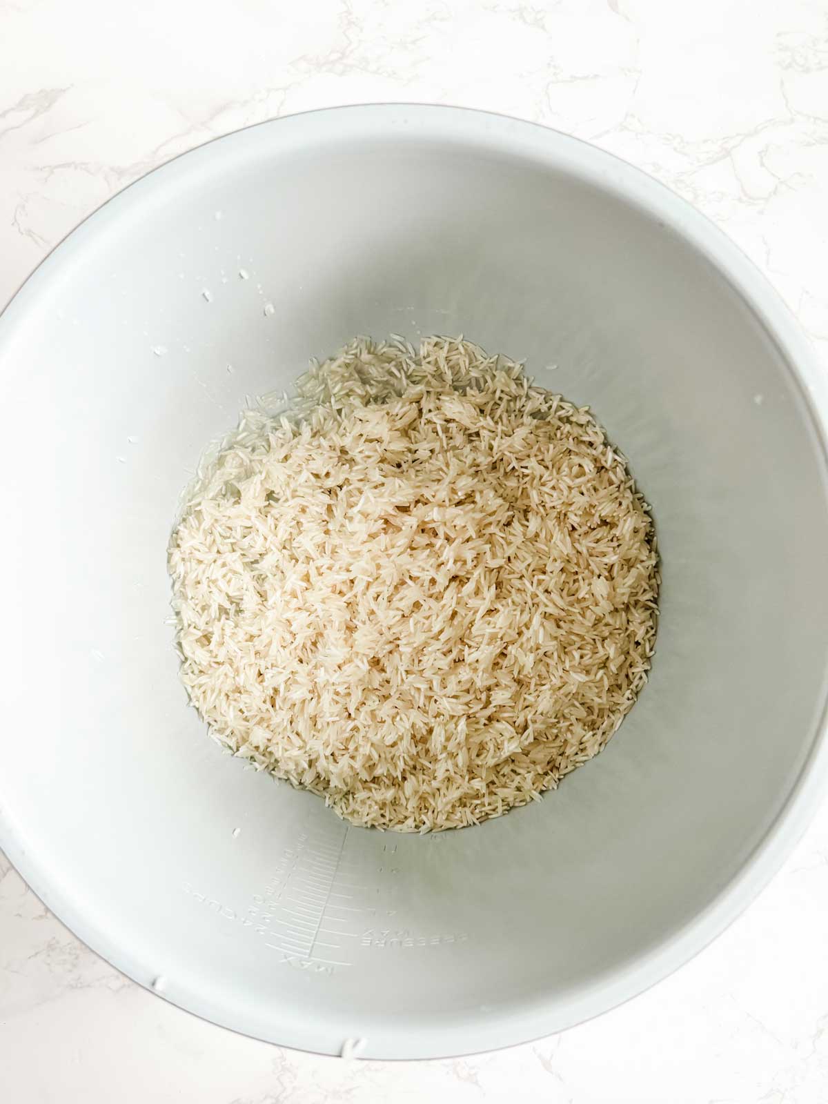 Uncooked rice in a Ninja Foodi.