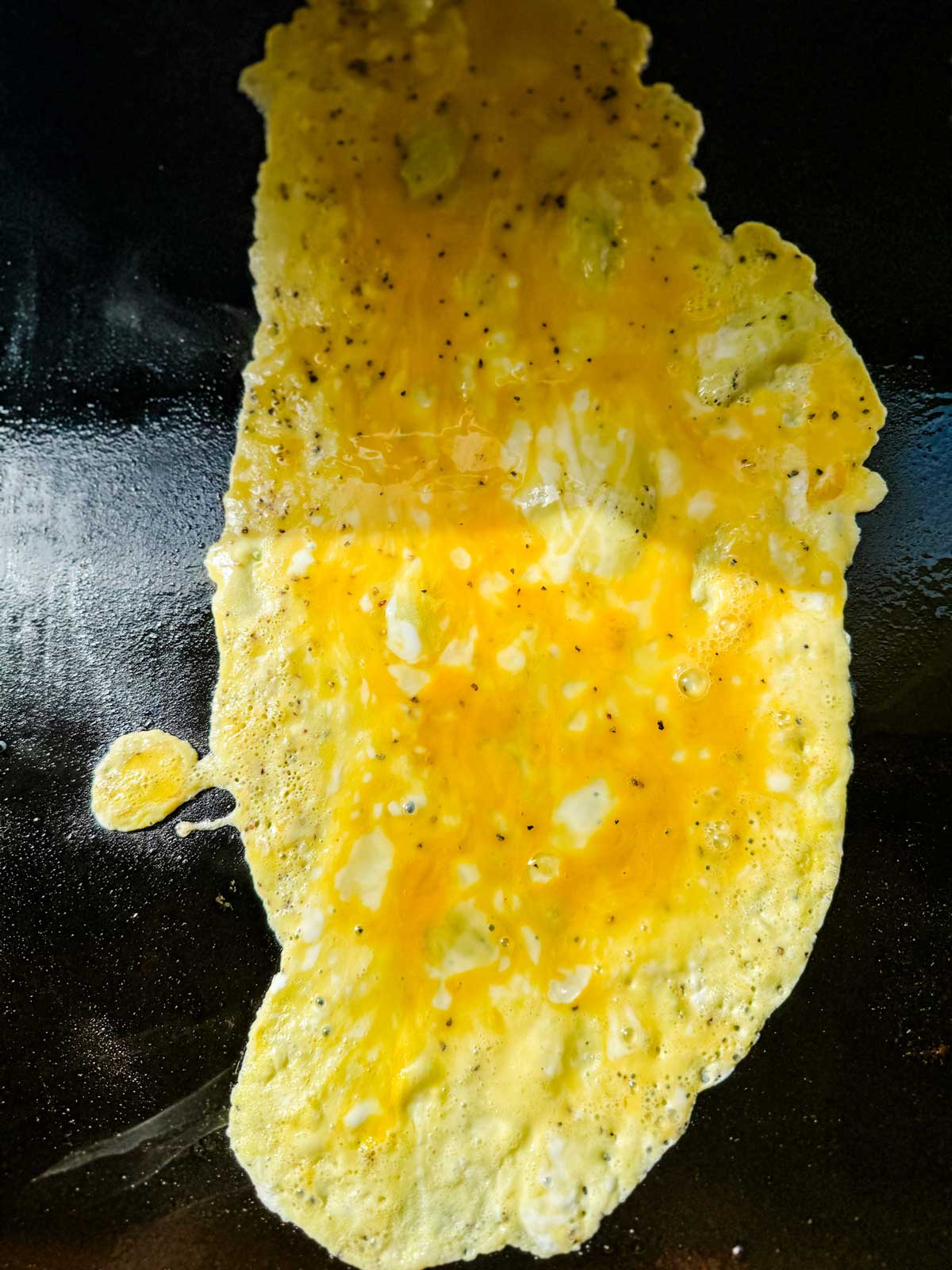 Egg on a flat top griddle.