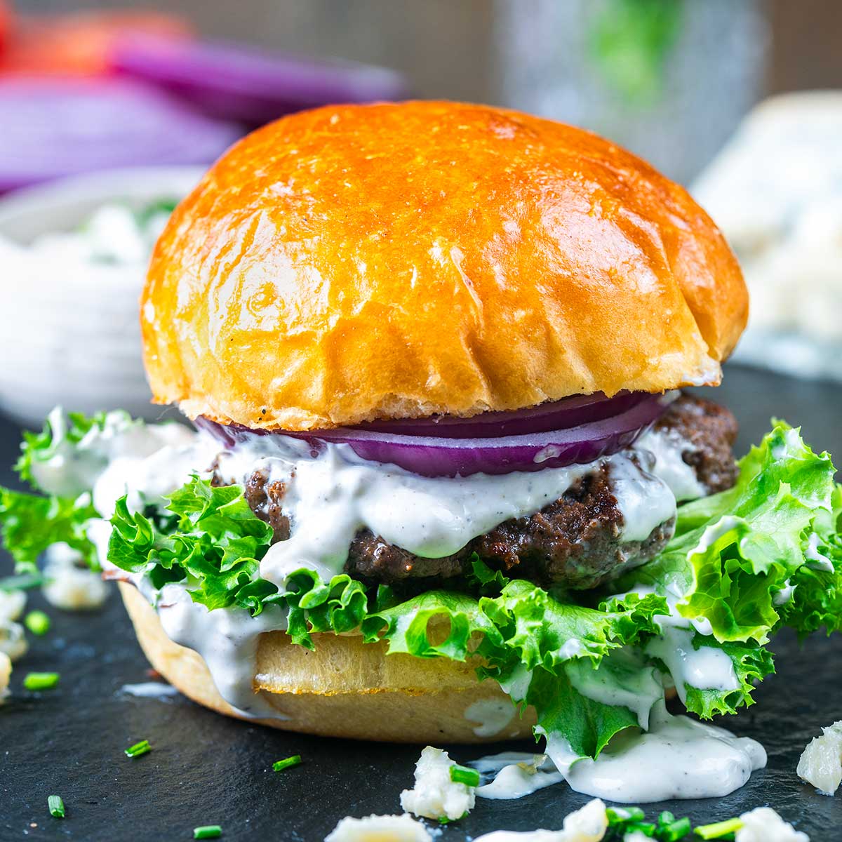 blue cheese dressing burger Sauce Reverse Seared Black Pepper Blue